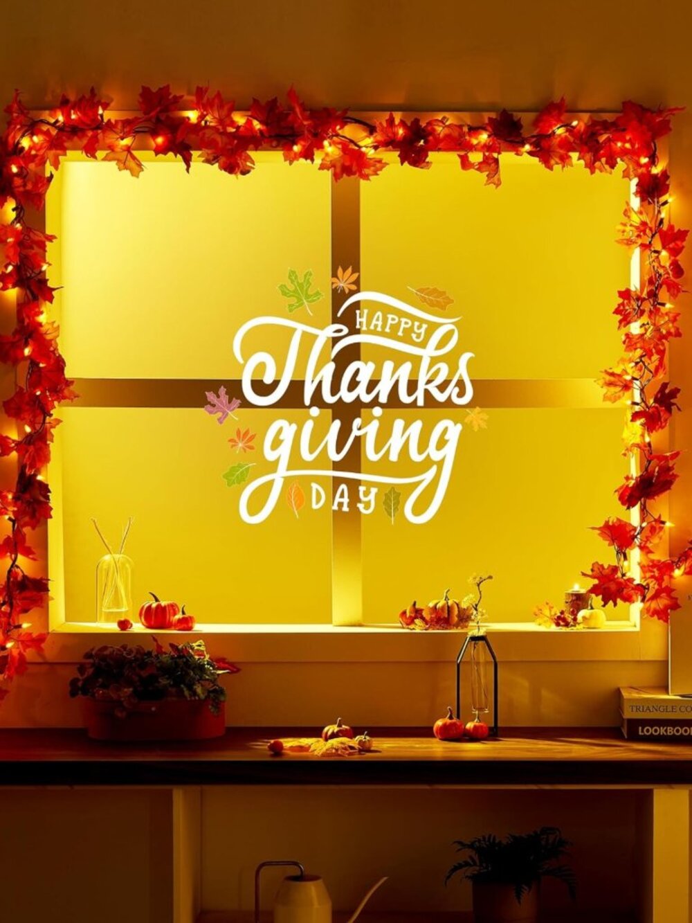 11FT Fall Garland with Lights - 50 Connectable Maple Leaves & Pumpkins - Picture 5 of 9